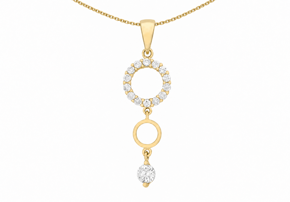 9ct Yellow Gold Zirconia Orbit Drop Pendant