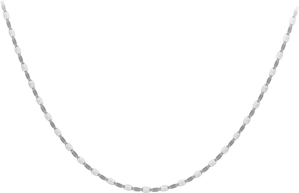 9ct white gold 1.8mm Forzatina chain with flat, mirror-cut oval links and a spring-ring clasp.