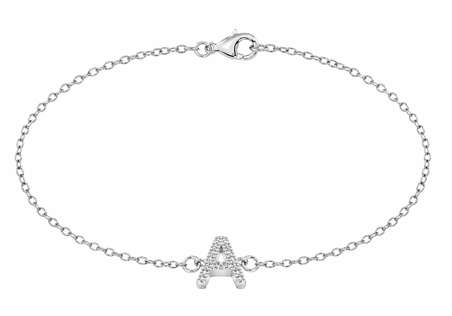 Sterling Silver Rhodium Plated Zirconia 'A' Initial Bracelet
