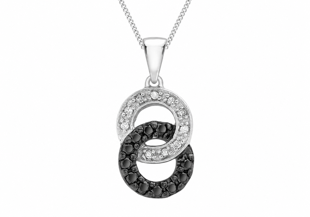 9ct White Gold 0.21ct Black & White Diamond Interlocking Eclipse Pendant