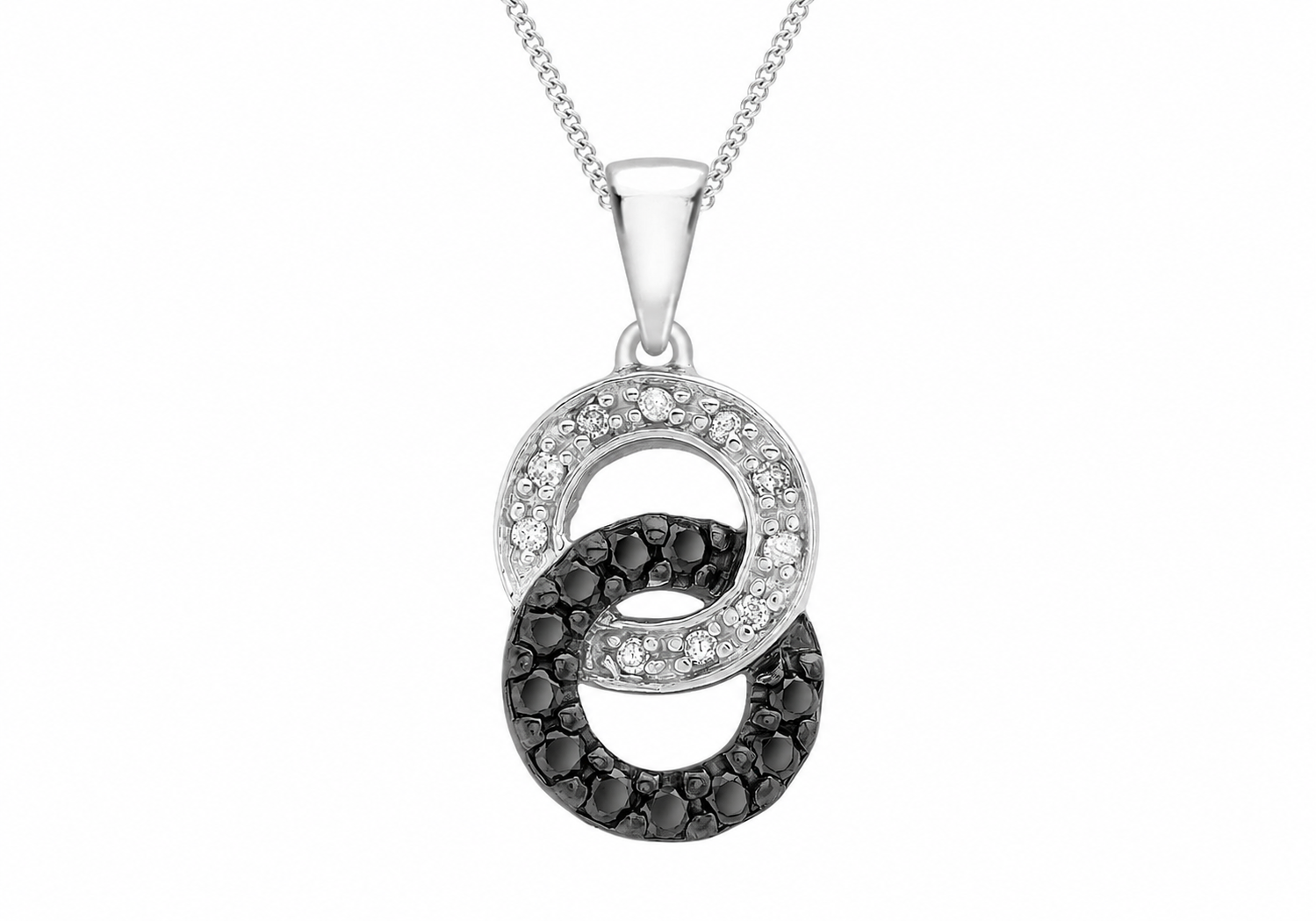 9ct White Gold 0.21ct Black & White Diamond Interlocking Eclipse Pendant