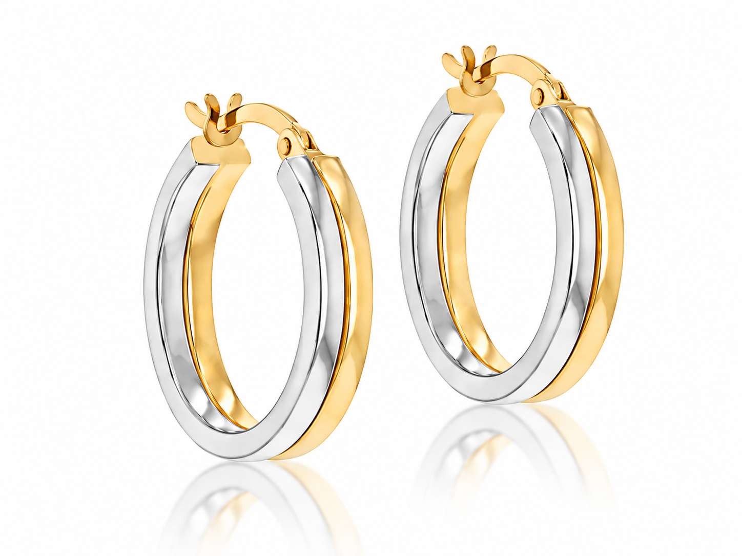 9ct Two-Tone Gold Flush Double Hoop Earrings