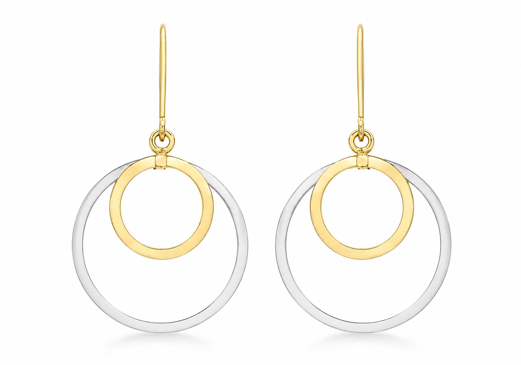9ct двуцветни златни двойни обеци с халки