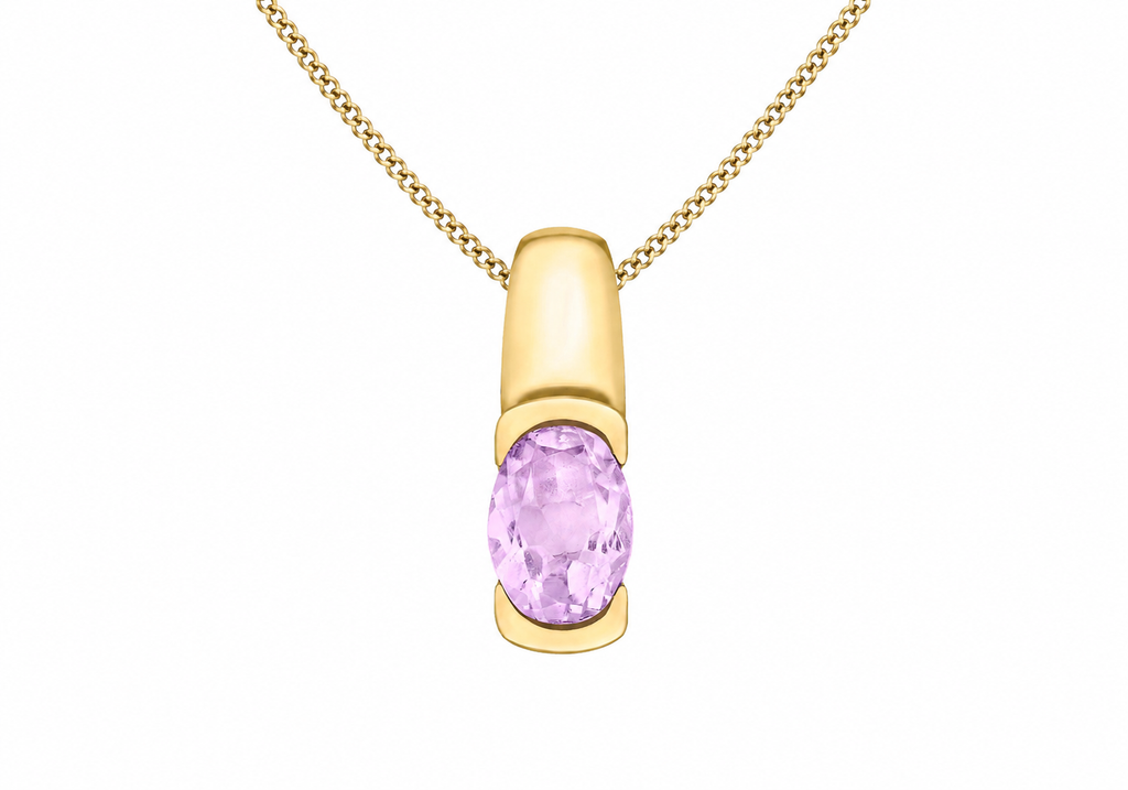 9ct Yellow Gold Oval Amethyst Pendant