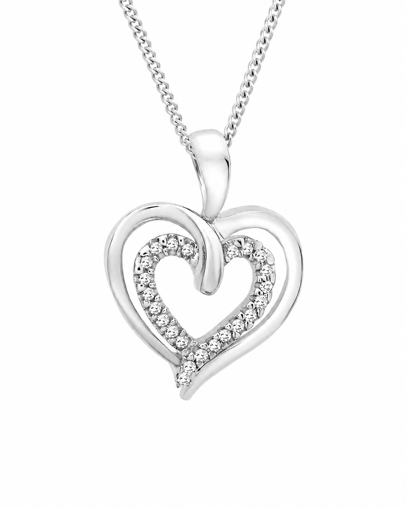 9ct White Gold 0.07ct Diamond Double-Heart Pendant