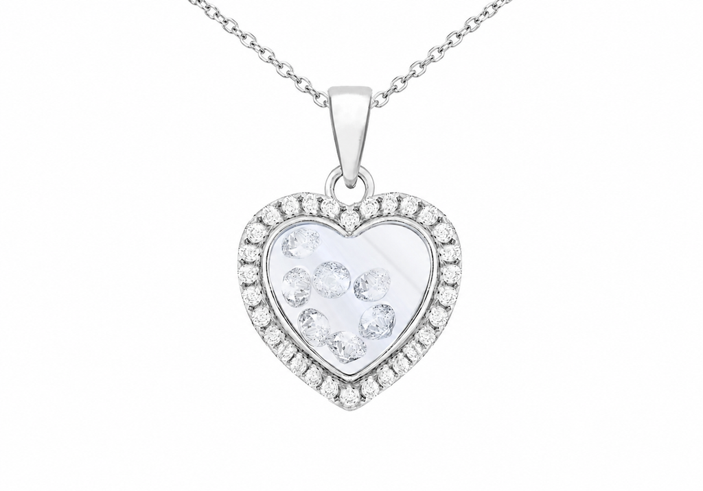 Sterling Silver Floating Zirconia Heart Pendant Necklace