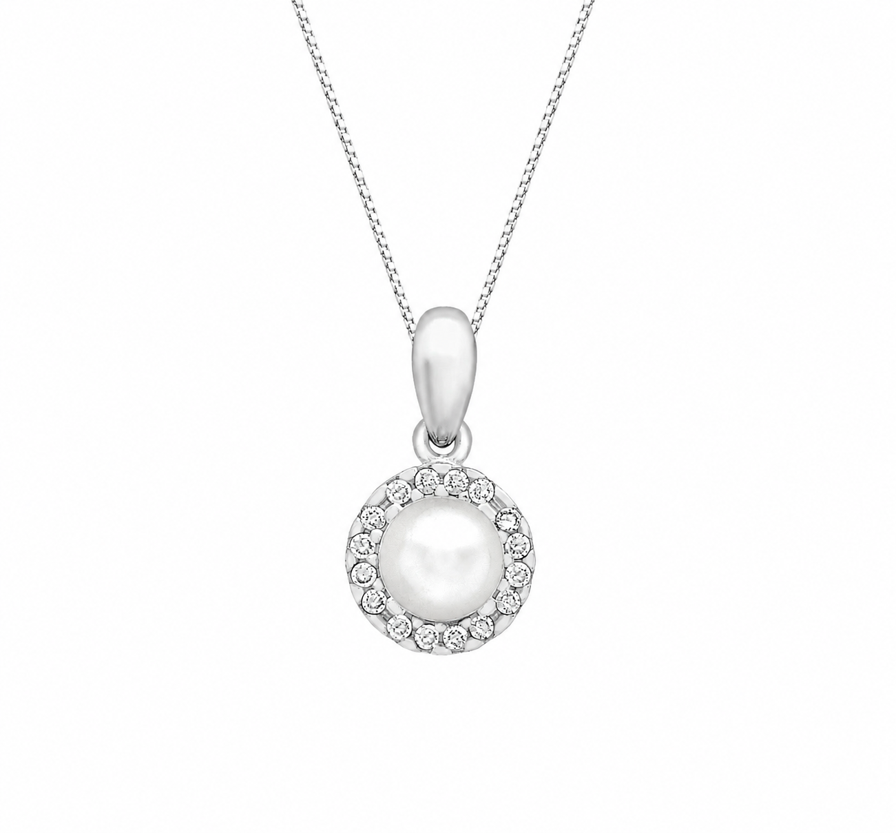 9ct White Gold Freshwater Pearl & Zirconia Halo Pendant