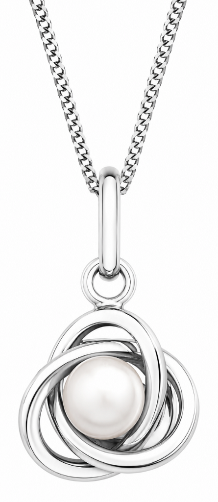 9ct White Gold Freshwater Pearl Love Knot Pendant
