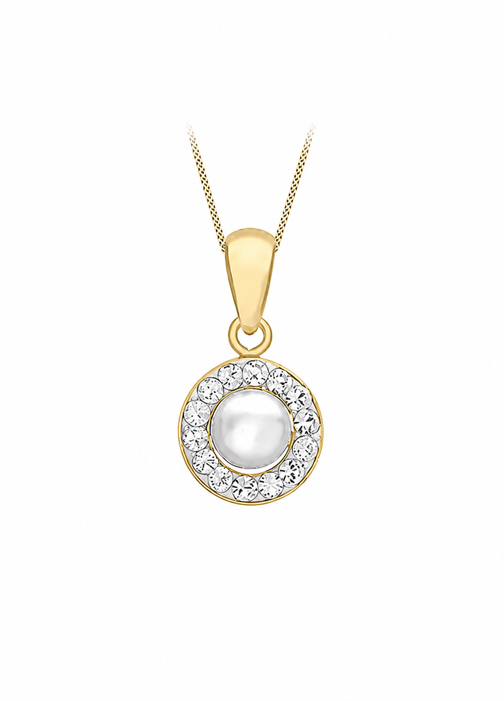 9ct Yellow Gold Freshwater Pearl & Crystal Halo Pendant