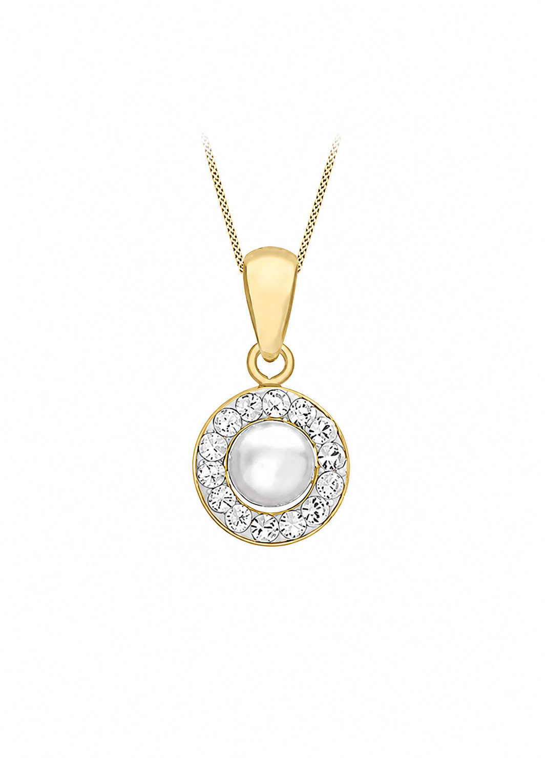 9ct Yellow Gold Freshwater Pearl & Crystal Halo Pendant