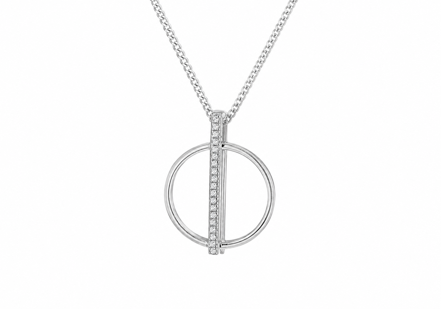 Sterling Silver Vertical Bar Pave Circle Pendant