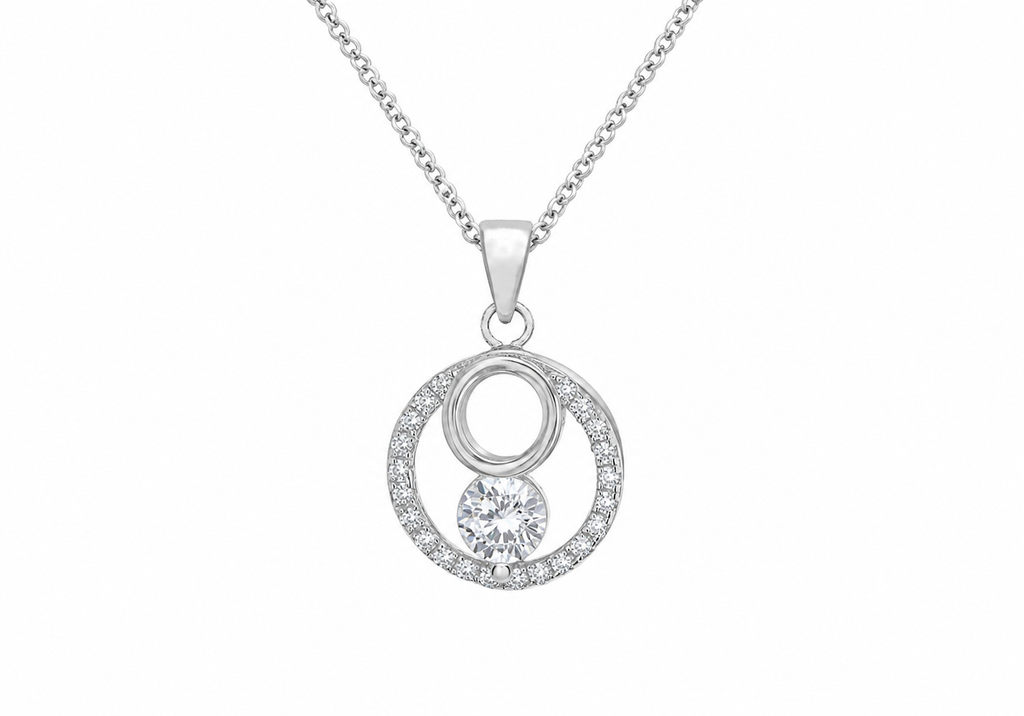 Sterling Silver Pavé Zirconia Halo Orbit Pendant