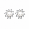Sterling Silver Freshwater Pearl & White Zirconia Cluster Stud Earrings