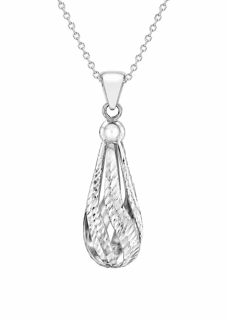 9ct White Gold Diamond Cut Teardrop Pendant