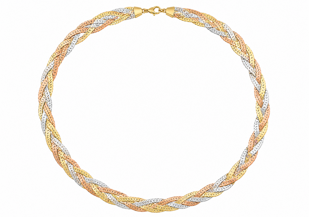 9ct 3-Tone Gold 6 Plait Herringbone Necklace