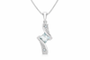 9ct White Gold 0.27ct Diamond & Aquamarine Wave Pendant