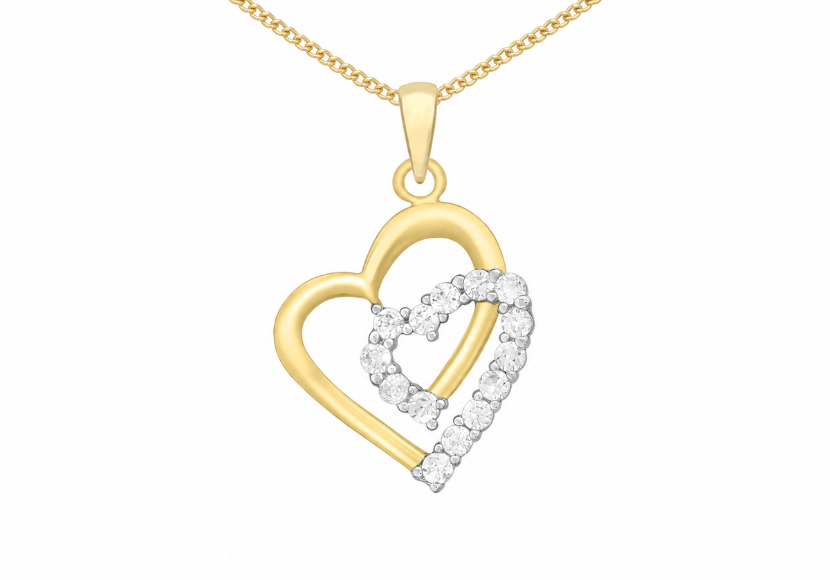 9ct Yellow Gold White Zirconia Interlocking Heart Pendant