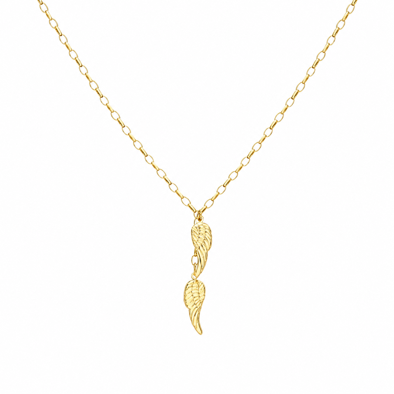 9ct Yellow Gold Angel Wings Charm Drop Necklace