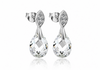 A pair of silver teardrop dangle earrings with marquise-shaped crystal clusters at the top and large faceted clear teardrop gemstones below, shown on a white background with a soft reflection.