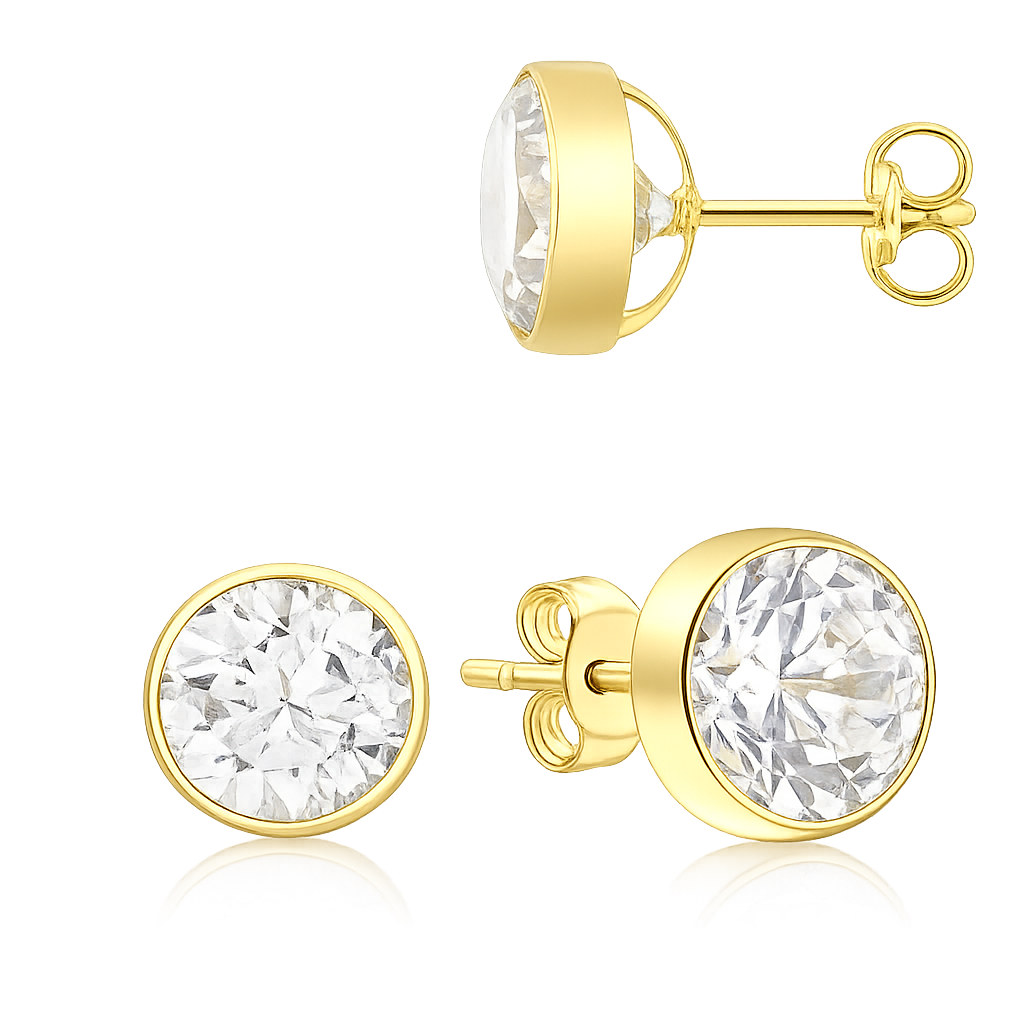 18ct Yellow Gold Zirconia 7mm Stud Earrings