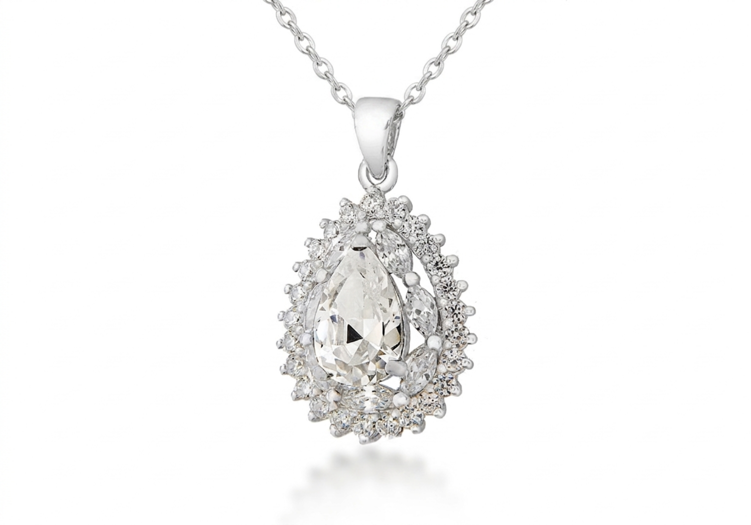 Crystal Zirconia Sterling Silver Teardrop Cluster Pendant