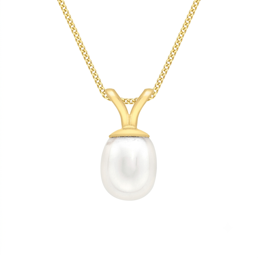9ct Yellow Gold Oval Freshwater Pearl Drop Pendant