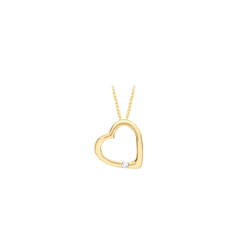 9ct Yellow Gold 0.005ct Diamond Set Heart Slider Pendant