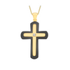 9ct Yellow Gold 0.01ct Diamond and Onyx Cross Pendant