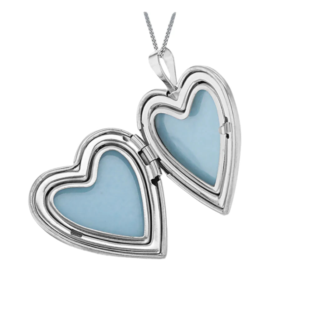 Sterling Silver Etched Floral Zirconia Cross Heart Locket Pendant