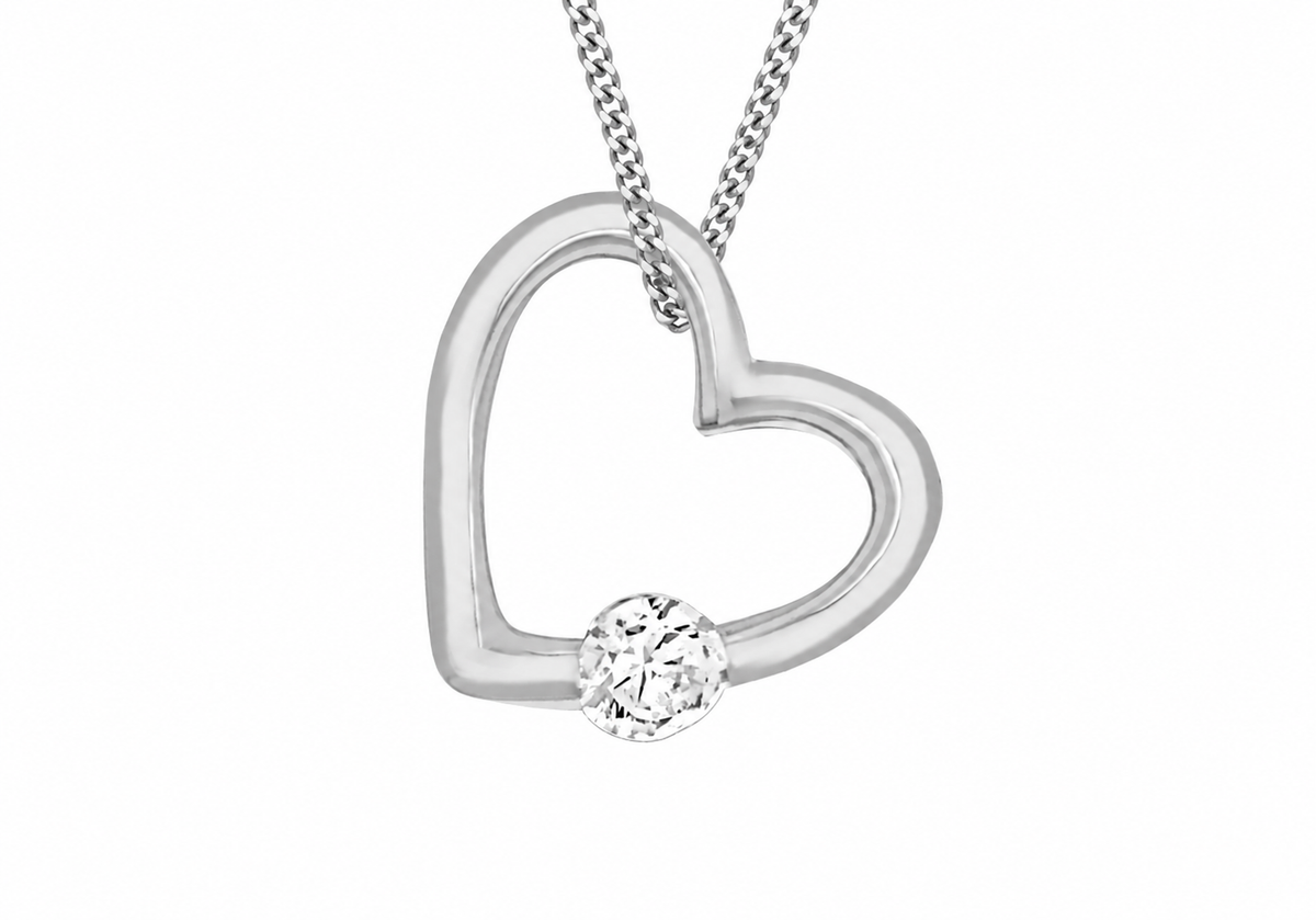 Sterling Silver Open Heart Solitaire Pendant Necklace