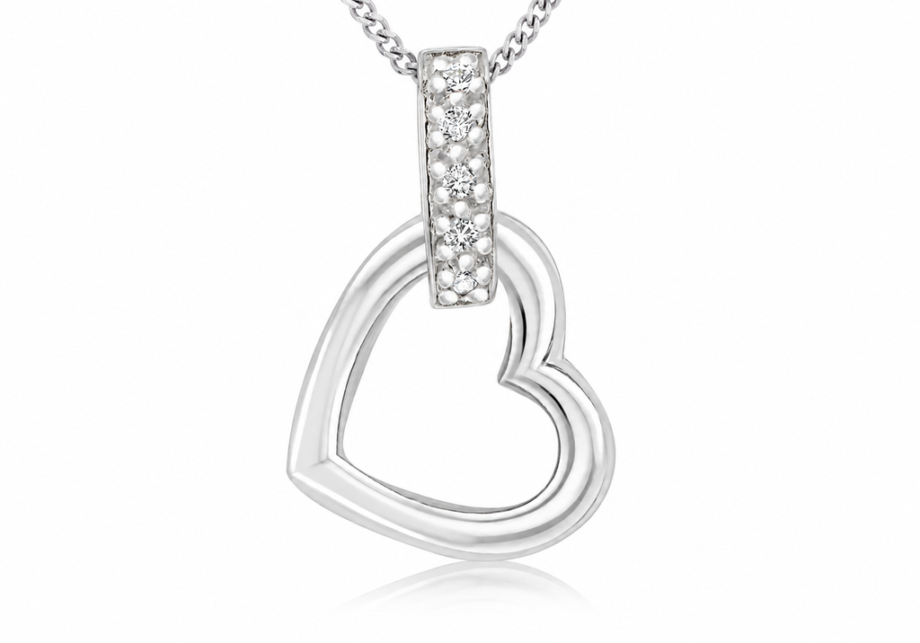 Sterling Silver Open Heart Zirconia Bail Pendant Necklace 