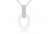 Sterling Silver Rhodium Plated Oval White Ceramic Zirconia Set Pendant