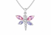 Sterling Silver Rose & Lavender Zirconia Dragonfly Charm & Pendant