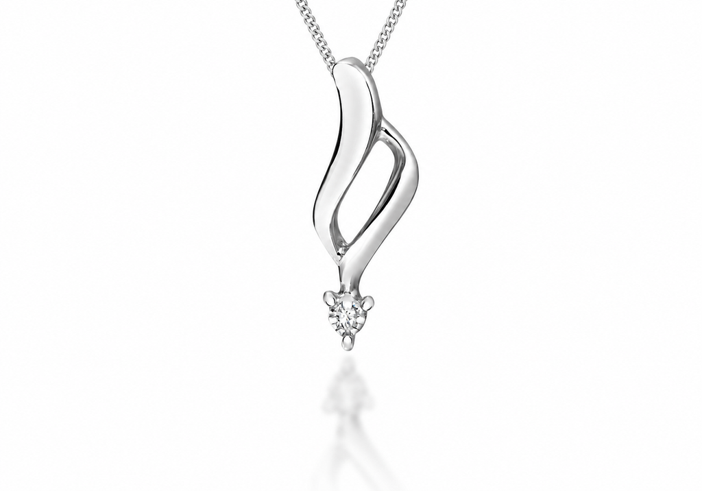 Sterling Silver Twist Ribbon Zirconia Drop Pendant Necklace