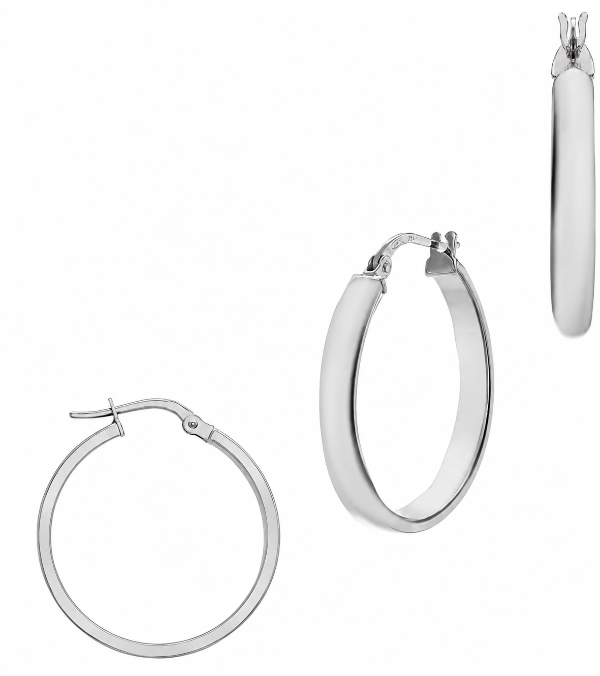 9ct White Gold Rectangular-Tube Polished Creole Hoop Earrings