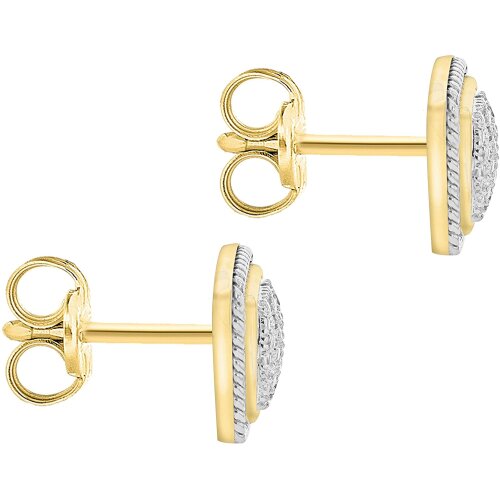 9ct Two-Tone Gold 0.04ct Diamond Square Pave Set Stud Earrings