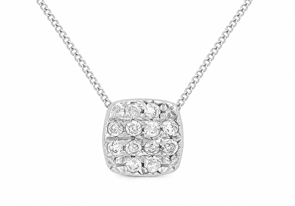 9ct White Gold 0.05ct Diamond Cushion Cluster Pendant