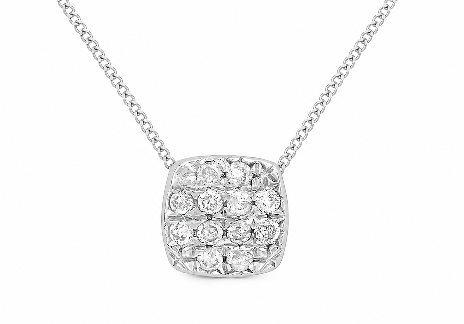 9ct White Gold 0.05ct Diamond Cushion Cluster Pendant