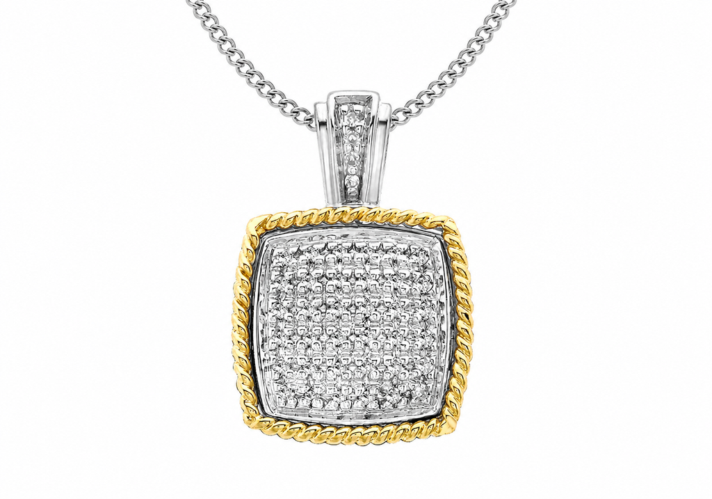 9ct Two-Tone Gold 0.12ct Diamond Rope-Edge Pendant