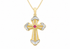 9ct Yellow Gold 0.07ct Diamond & Ruby Cross Pendant