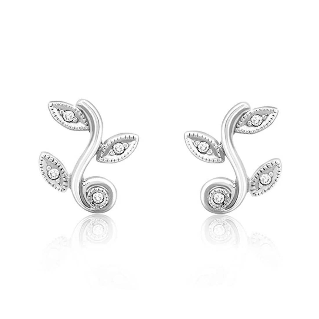 9ct White Gold 0.07ct Diamond Vine Tendril Stud Earrings
