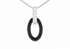 Sterling Silver Rhodium Plated Oval Black Ceramic Zirconia Pendant