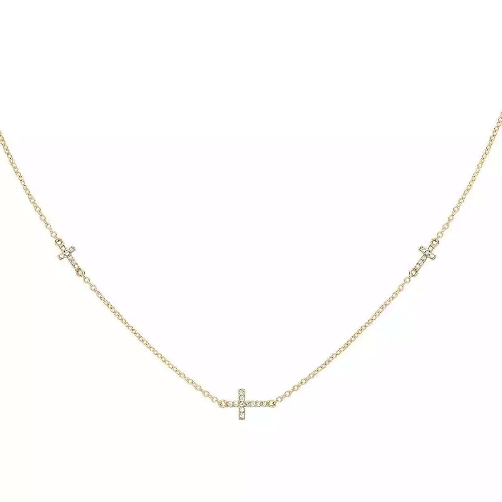 9ct Yellow Gold Zirconia Triple-Cross Adjustable Necklace