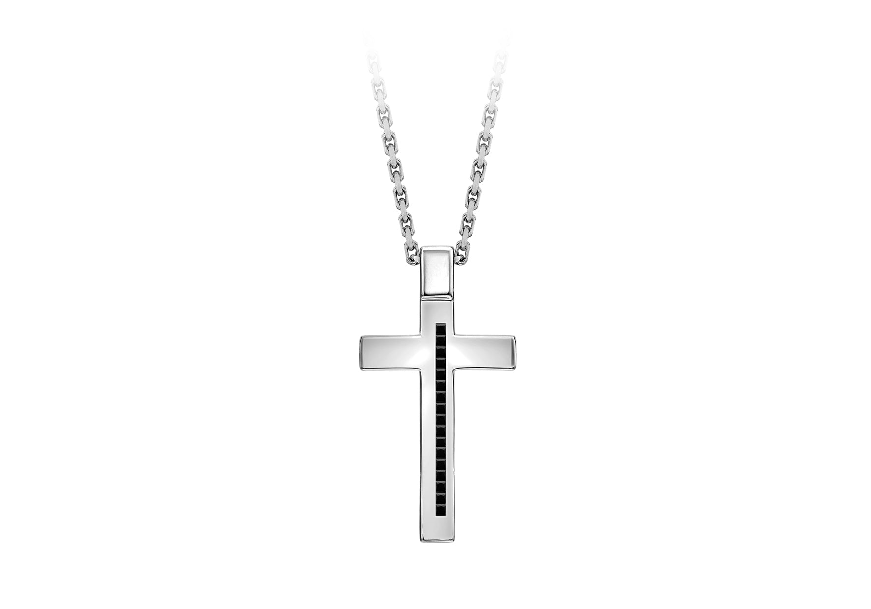 Hoxton London Men's Sterling Silver Stone Black Zirconia  Cross Adjustable Necklace