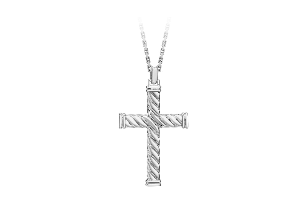 Hoxton London Men's Sterling Silver Twist Cross Adjustable Necklace