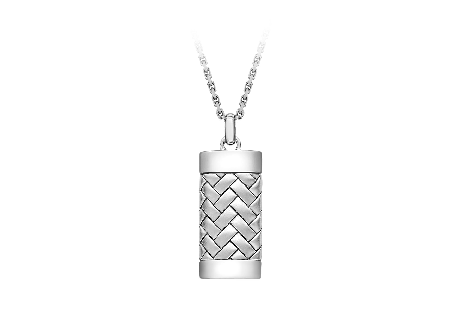 Hoxton London Men's Sterling Silver Rhodium Plated Herringbone Rectangular Adjustable Necklace
