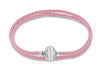 Sterling Silver Pink Plaited Leather Wrap Bracelet 41m/16"9