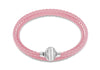 Sterling Silver Pink Plaited Leather Wrap Bracelet 61m/24"9