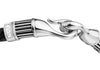 Hoxton London Men's Sterling Silver Bold Leather and Silver Ribbed Hook Bracelet