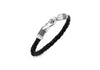 Hoxton London Men's Sterling Silver Bold Leather and Silver Ribbed Hook Bracelet